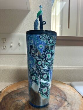 Starbucks Peacock Feather Tumbler - with Peacock Straw Topper